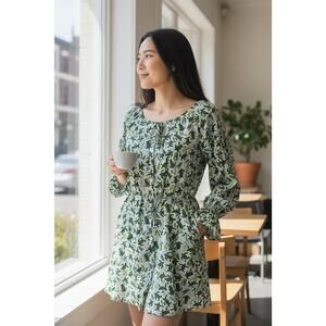 NEW LHD Blouson Dress •6• Blue Sea Turtle Long Sleeve Rio Tie Waist $575